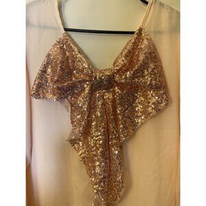 Rue + Womens Plus Size 2X Pale Pink Sparkle Bow Blouse Shirt Top Sheer